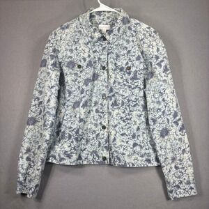 Charter Club Floral Denim Jacket Womens XL Stretch Button Front